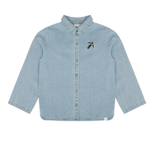 JENEST Teddy shirt - Medium blue with bird embro