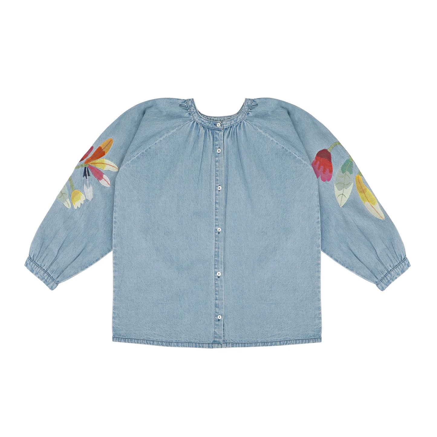 JENEST Coco blouse - medium blue with flower embro